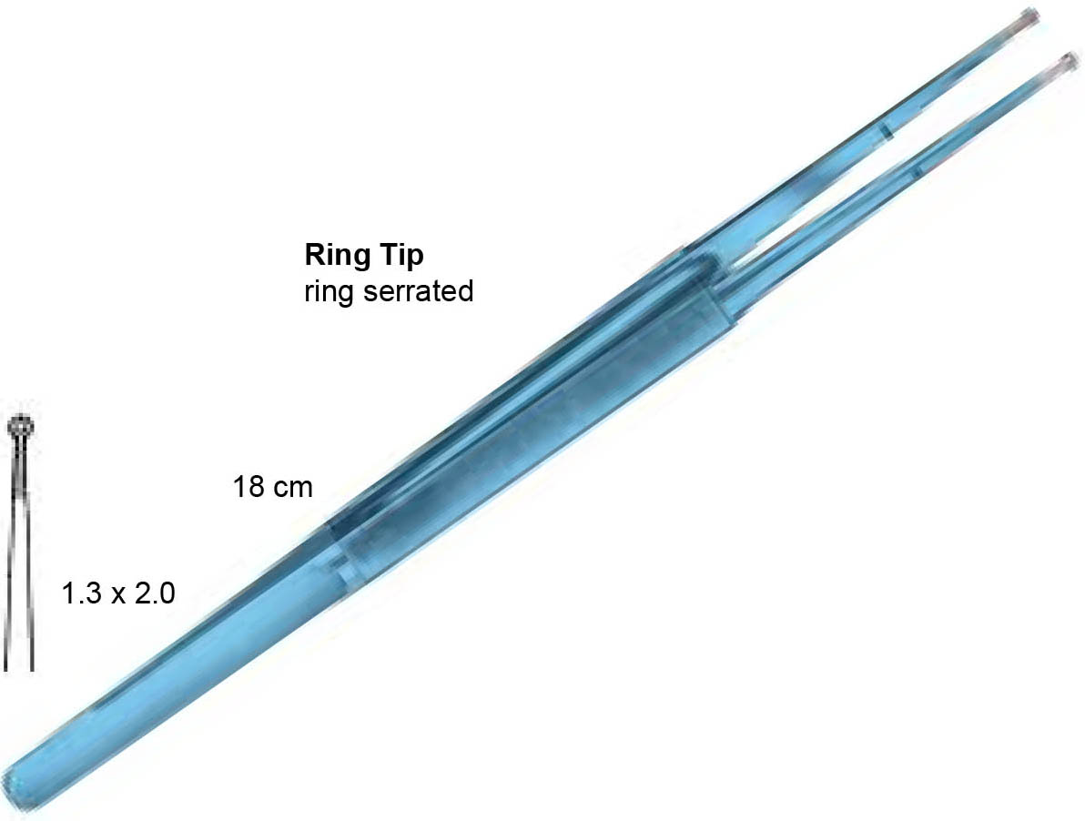 RİNG TİP TİTANYUM MİKRO DOKU PENSETİ YUVARLAK SAPLI DÜZ 1,3X1,9 MM 18 CM
